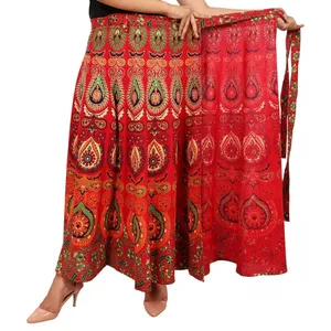 Buy Rangun Printed Cotton Wrap Around Skirt for Women's Red at