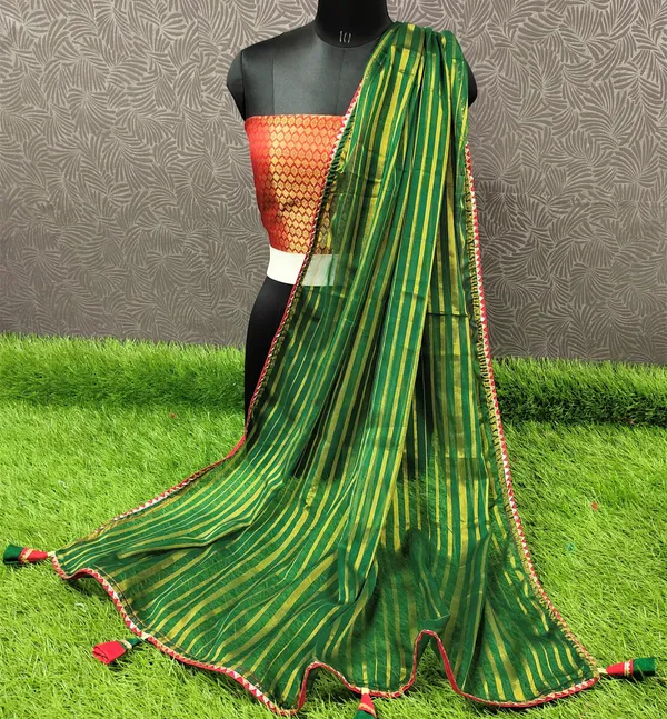 Light Green Moss Chiffon Leheriya Saree