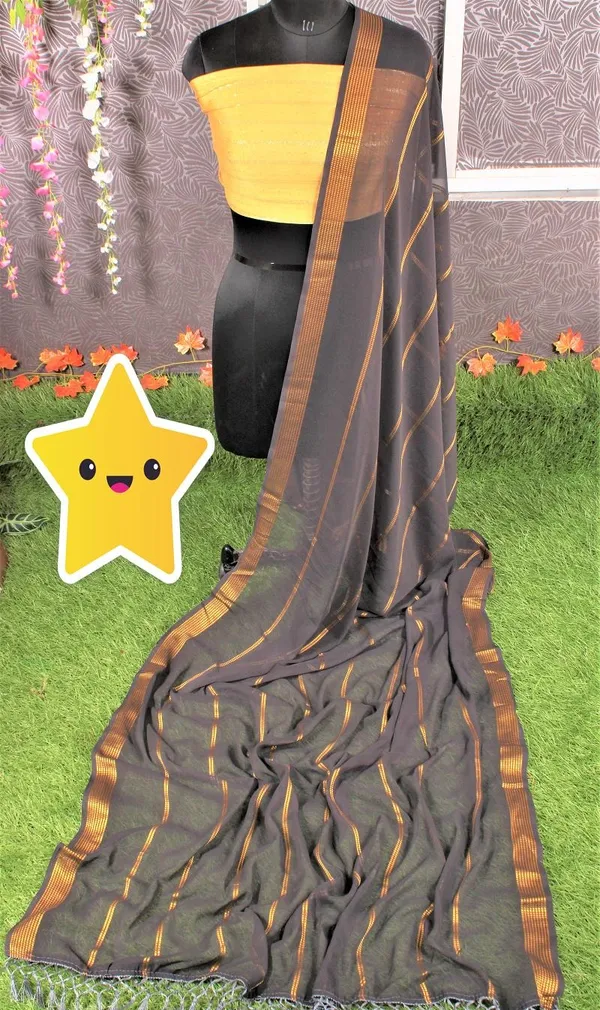 Enthralling Black Color Georgette Base Sequins Work Partywear Saree