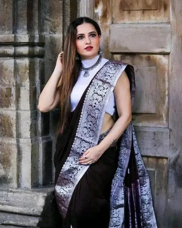 Silk Saree with blouse in Black colour 9708