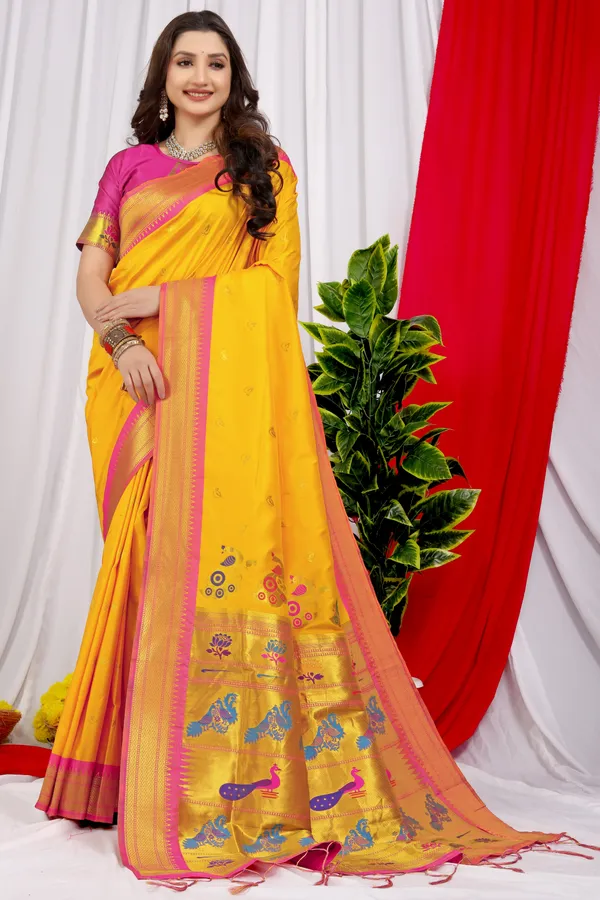 SF-Yellow color Soft Lichi Silk saree