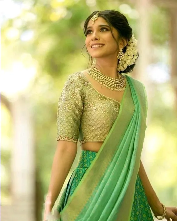 Lemon Green Designer Kanjivaram Silk Half Saree Lehenga Pure Zari Weaving  South Indian Wedding Lehenga With … | Half saree, Lehenga saree design,  Half saree lehenga