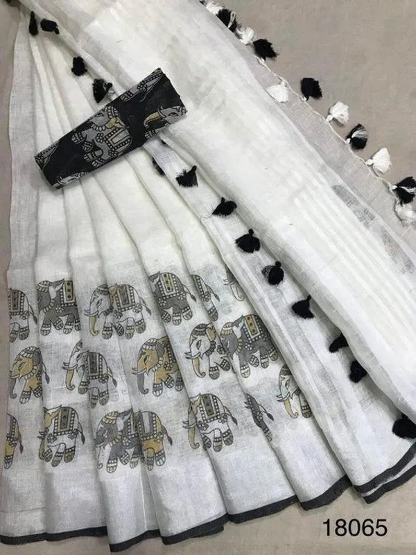 Women's Grey twill weaving with sage green pallu in white and black border  handwoven linen saree - Angoshobha | Saree, Women, White and black