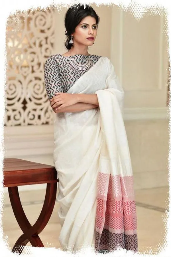 Buy Plain Linen Sarees Online in India | Loomfolks