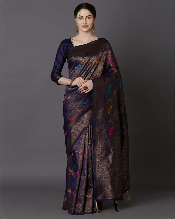 Blue Color Soft Kanjivaram Silk Saree – StylebyPanaaash