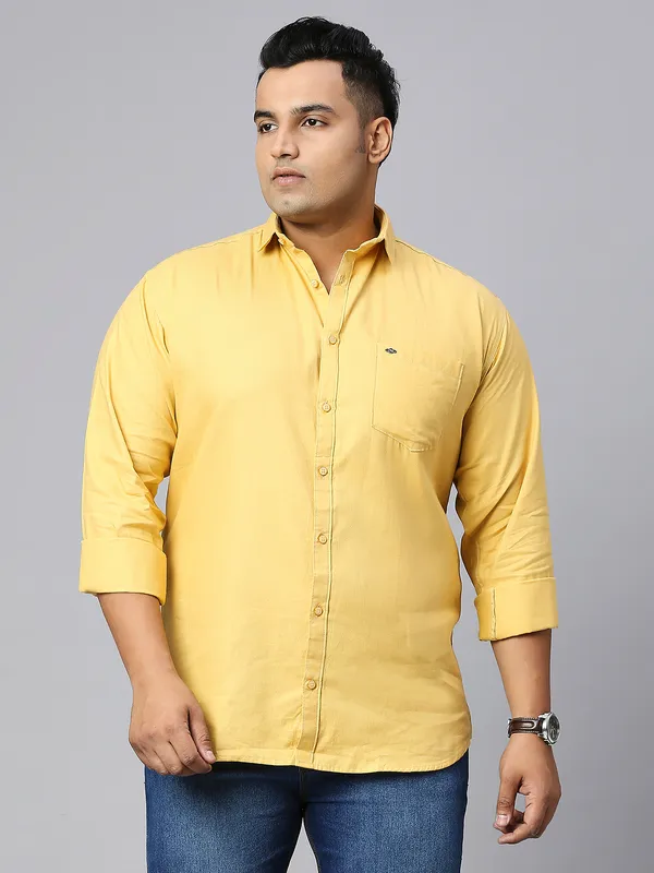 10xl Clothing Co. Men's Plus Size Plain Casual Creamy Yellow Shirt (203 ...