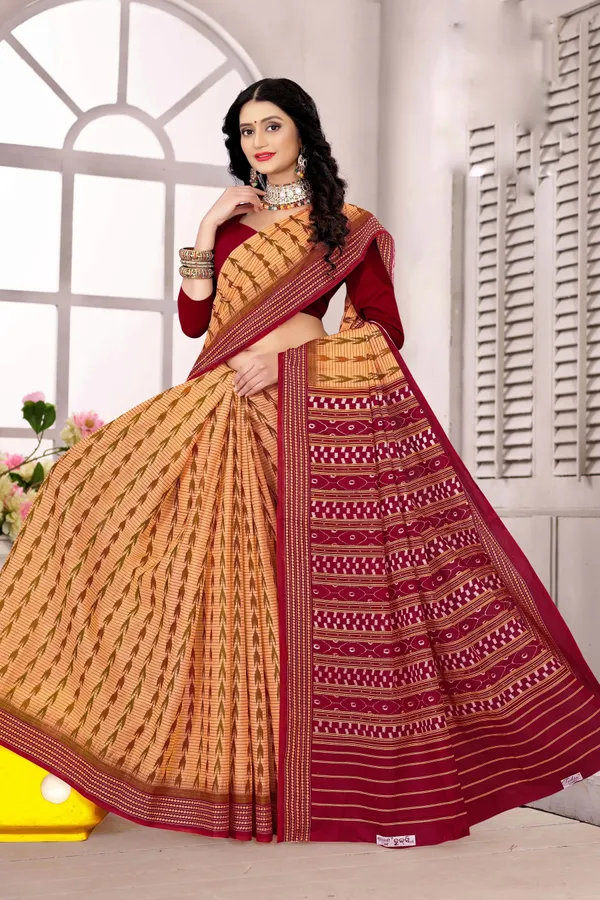 Cream And Red Color Cotton Silk Printed Saree at Rs 999 | Silk Cotton Sarees  in Kalyan | ID: 14077871888