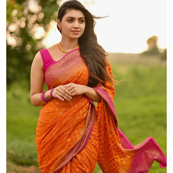 Orange Gold woven Kanjivaram Saree | Kolour