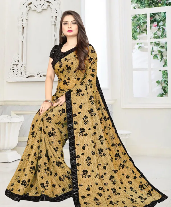 Yellow Polka Dot Georgette Saree