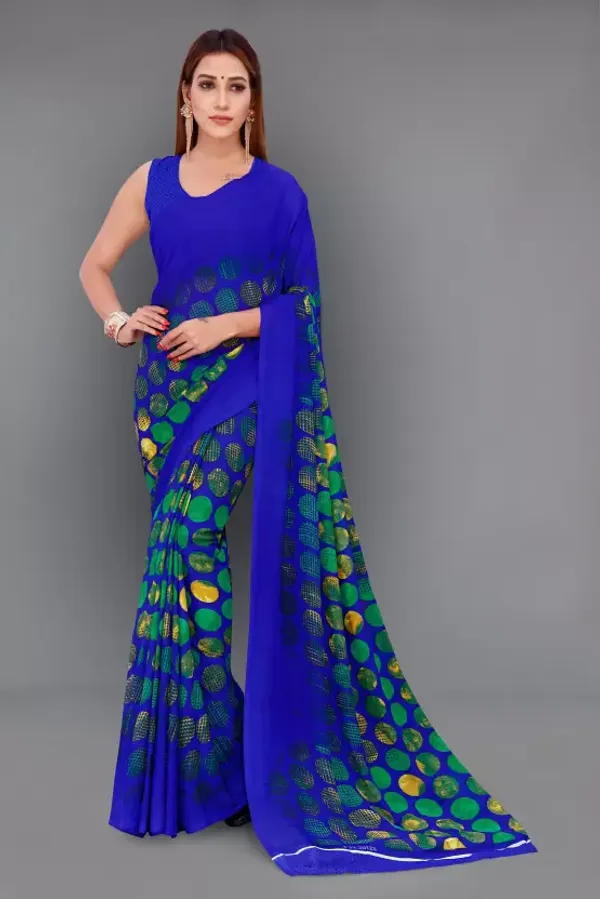 Buy Verviza Women Blue Polka Print Georgette Saree with Unstitched Blouse  Piece Online at Best Prices in India - JioMart.