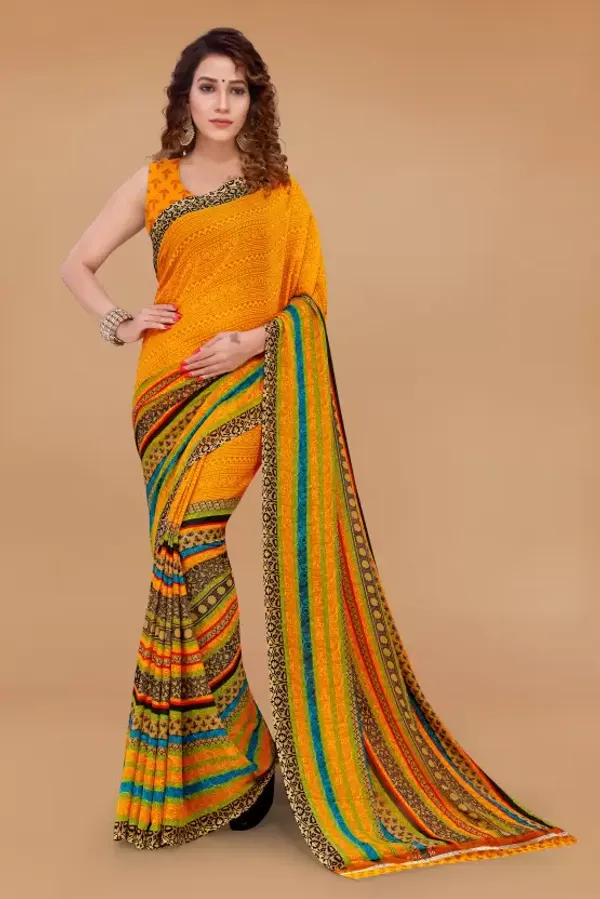 Light Yellow Pure Georgette Saree