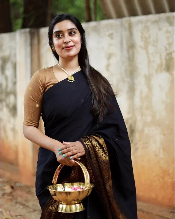 Embroidered Art Silk Saree in Black : SKGA1460