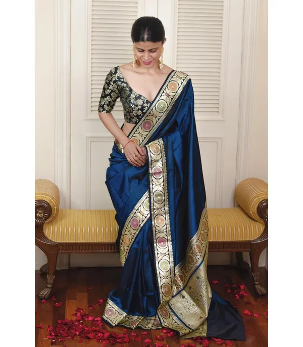 Beige glass silk plain saree with heavy embroidred & sequince blouse, lace  border saree with blouse - Lilots - 4165923