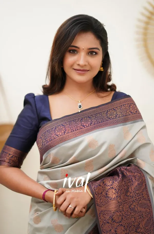 Nemesis Navy Blue Soft Silk Saree With Scintilla Blouse Piece – thelotusfab