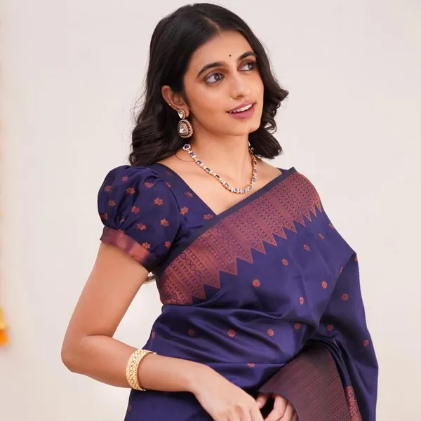 Traditional Navy Blue Soft Silk Saree