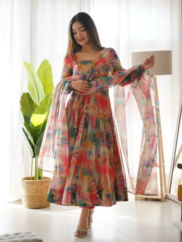 SHREYA CREATION Tabby Organja Silk Fabric Gown with Fully Flair Kali ...