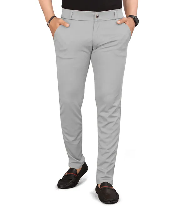 Alvino Slim Fit Twill Lycra Trouser For Men Light Grey (Stretchable ...