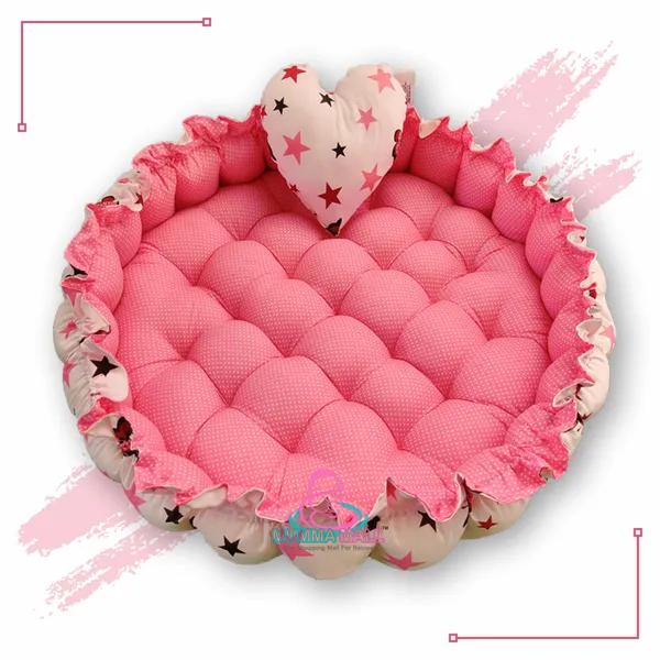 MUMMA MALL Round baby tub bed with a heart pillow Pink and White