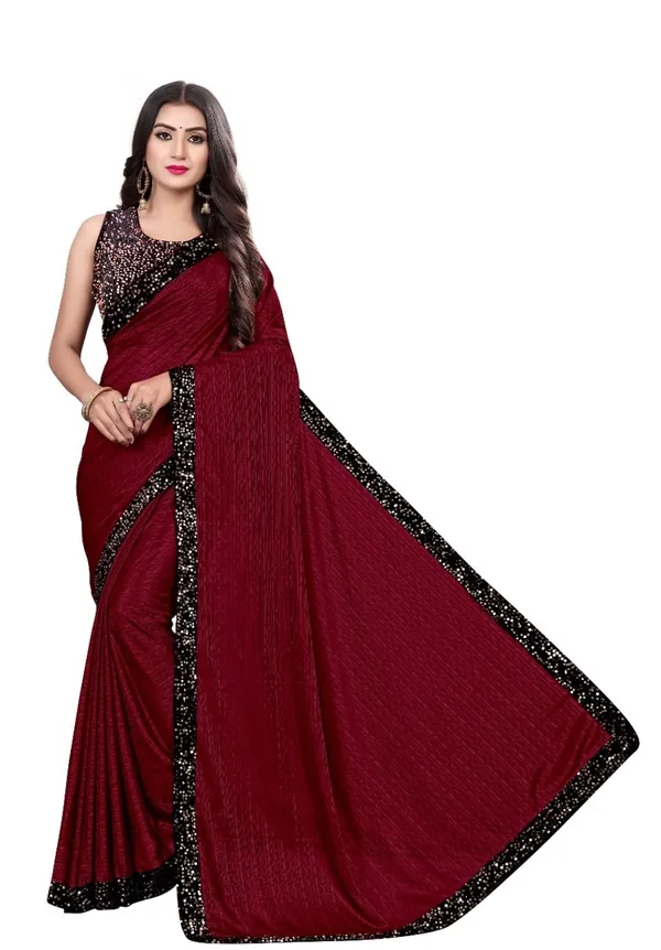 Stylish Modern Golden Zari Border Chiffon Maroon Saree For Girls/Women