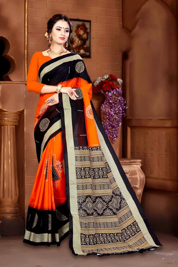 Bright Festive Sindoor Bandhani Print, Shibori Style Pure Cotton Saree -  Ratan Sarees